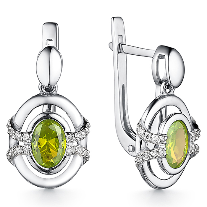 Серьги, серебро, хризолит, 2-962
